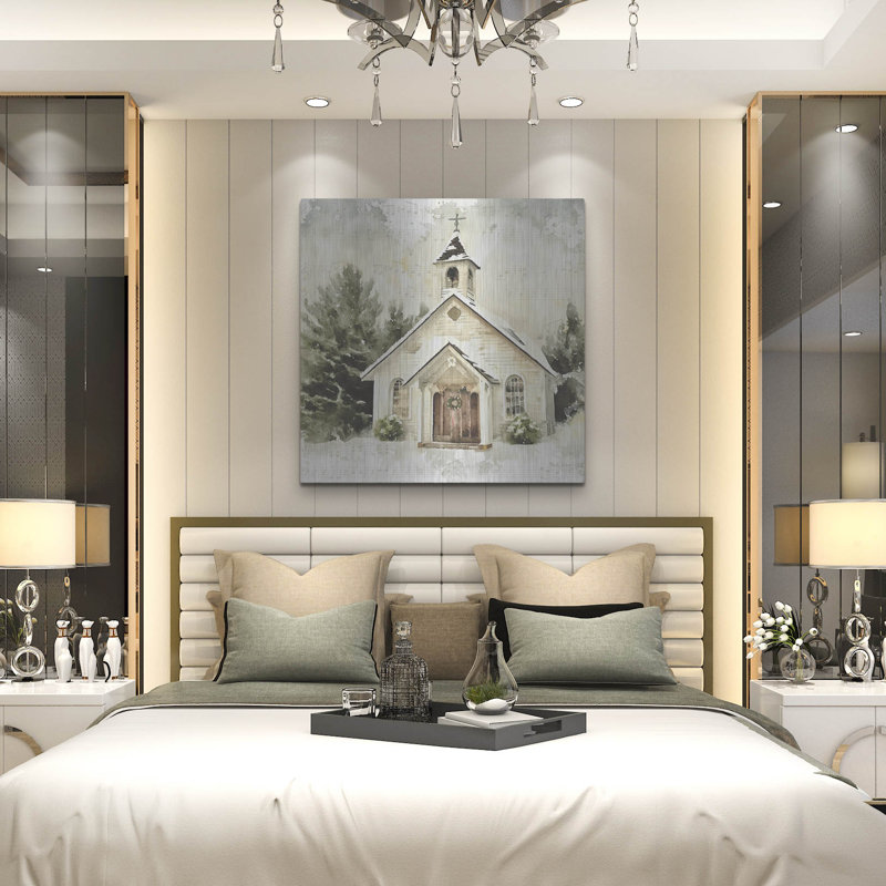  «Country Church At Christmas 1» par Nicole DeCamp, art mural en métal, 36 po x 36 po, H 36 po x l 36 po