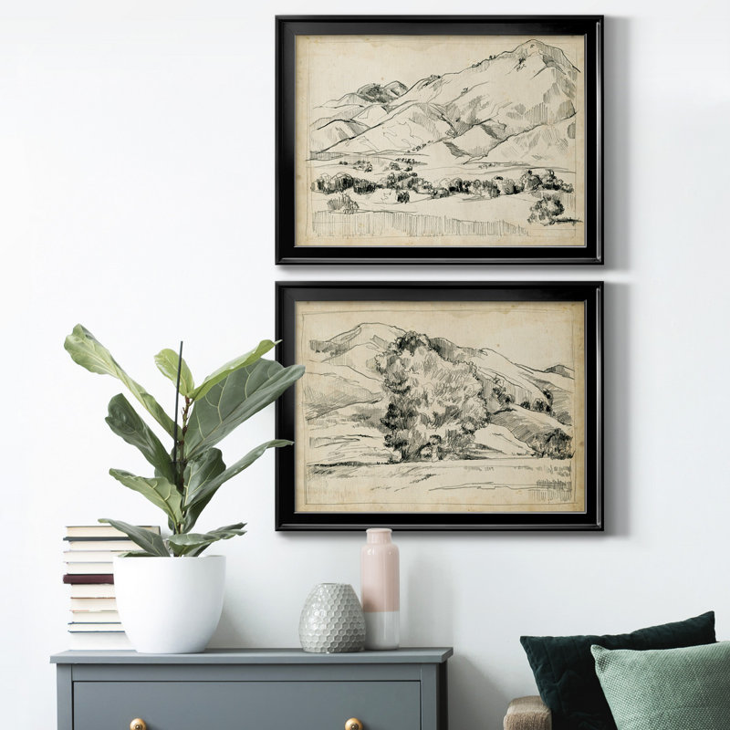 Montagne croquis I - ensemble de 2 reproductions de cadres photo, H 24,5 po x l 37 po x P 1 po, Papier noir