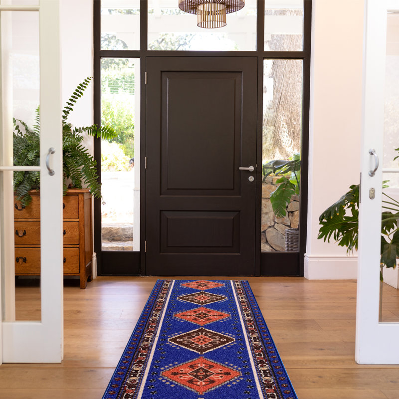 Tapis bleu marine Southwestern, Runner 2'2'' x 10'