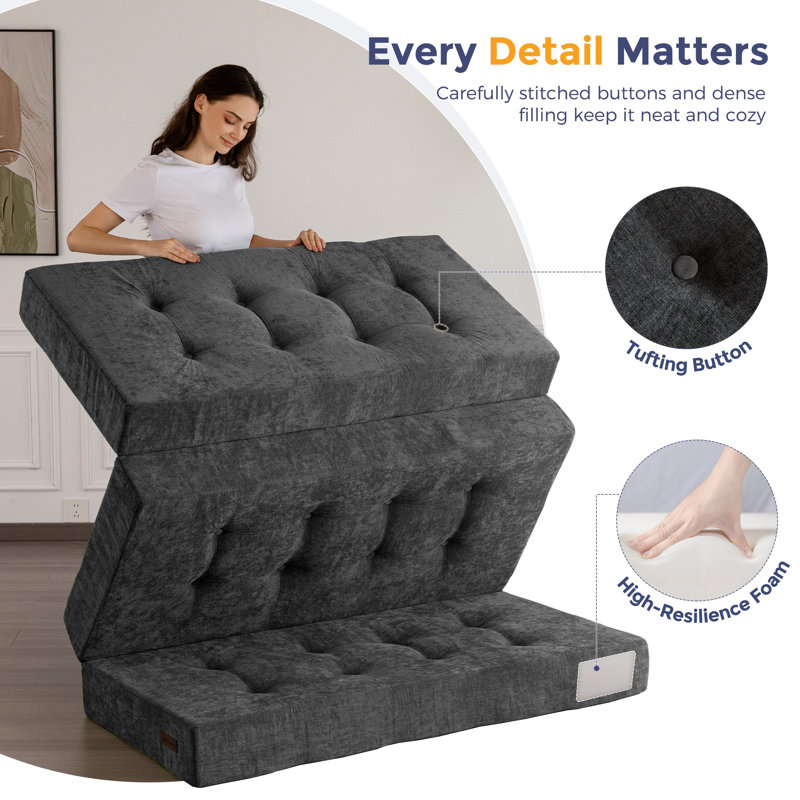 Tri-Fold Velours côtelé 6 po, Lit double, Gris