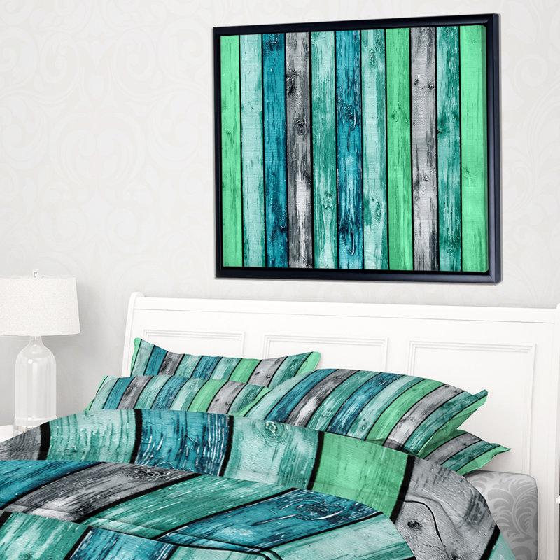 «Painted Wooden Planks», peinture, H 30 po x l 40 po x P 1,5 po, Cadre flottant noir