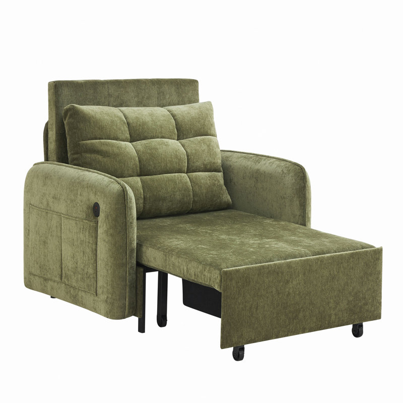 Canapé-lit 3 en 1, méridienne escamotable extra longue de 80 po avec charge USB, poches et boîte de rangement, conception capitonnée, canapé-lit simple en chenille multifonctionnel pour le salon et l’appartement