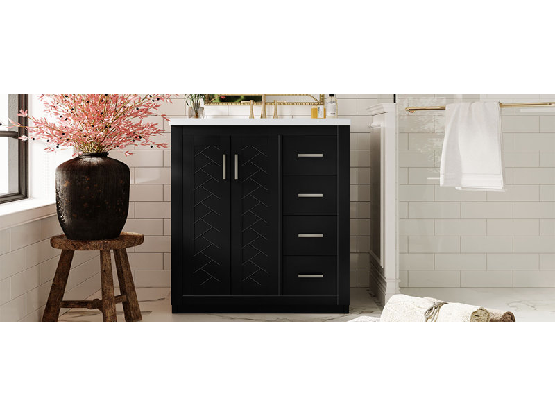 Meuble-lavabo moderne 30 po avec lavabo en céramique Aspen, Noir, 30