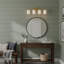Applique murale moderne de 24 pouces à quatre lumières avec finition dorée et abat-jour en verre givré, convenant à l'éclairage de la salle de bain ou du couloir (ampoule non incluse)-160777468-160777458