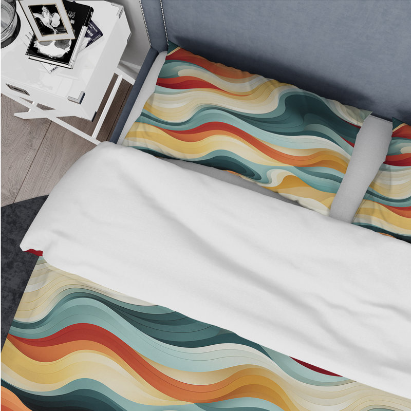 Nostalgic Mod Waves I Abstract Duvet Cover, King Duvet Cover + 2 King Shams