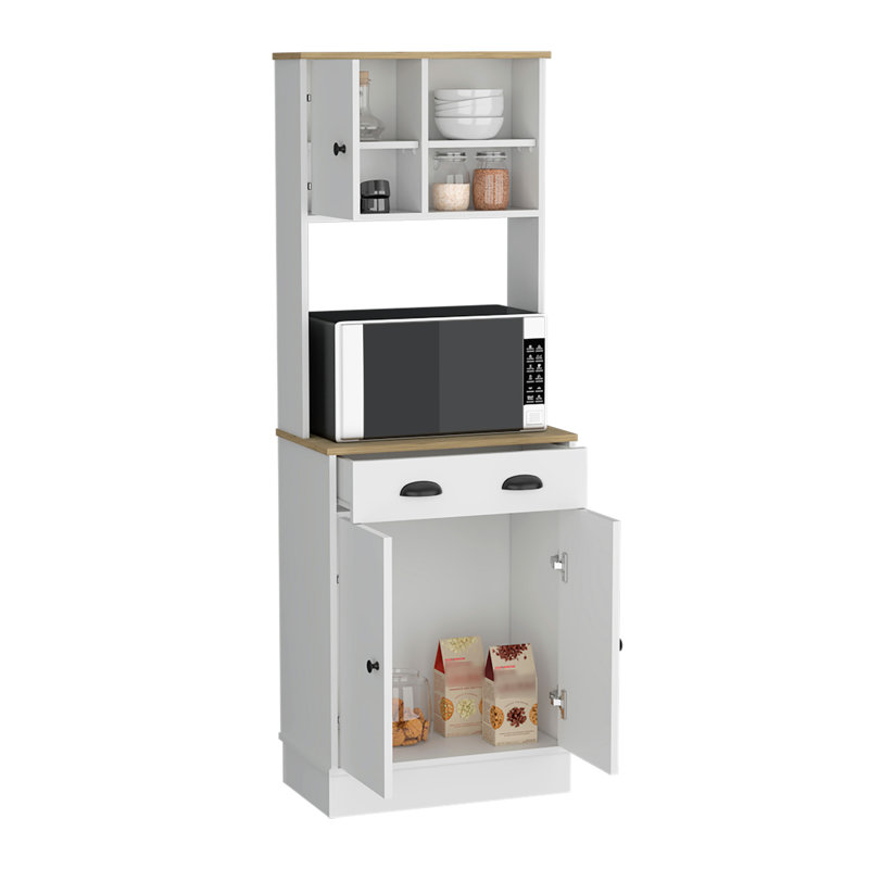 Garde-manger avec armoire à 3 portes et tiroir Albany, Naturel / Blanc