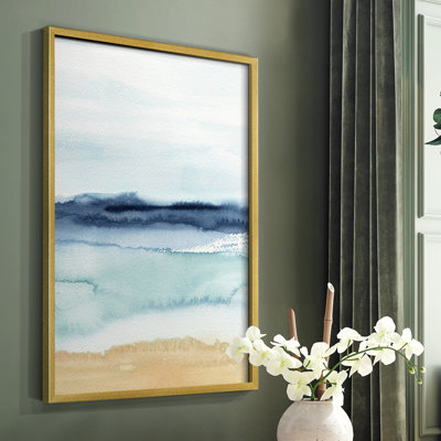 Watercolor Ocean Horizon II, reproduction encadrée - bois massif