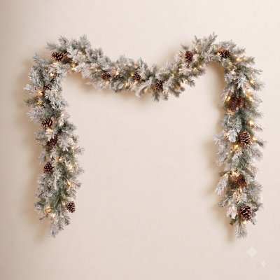108" Frosted Pre-Lit Spruce Christmas Garland