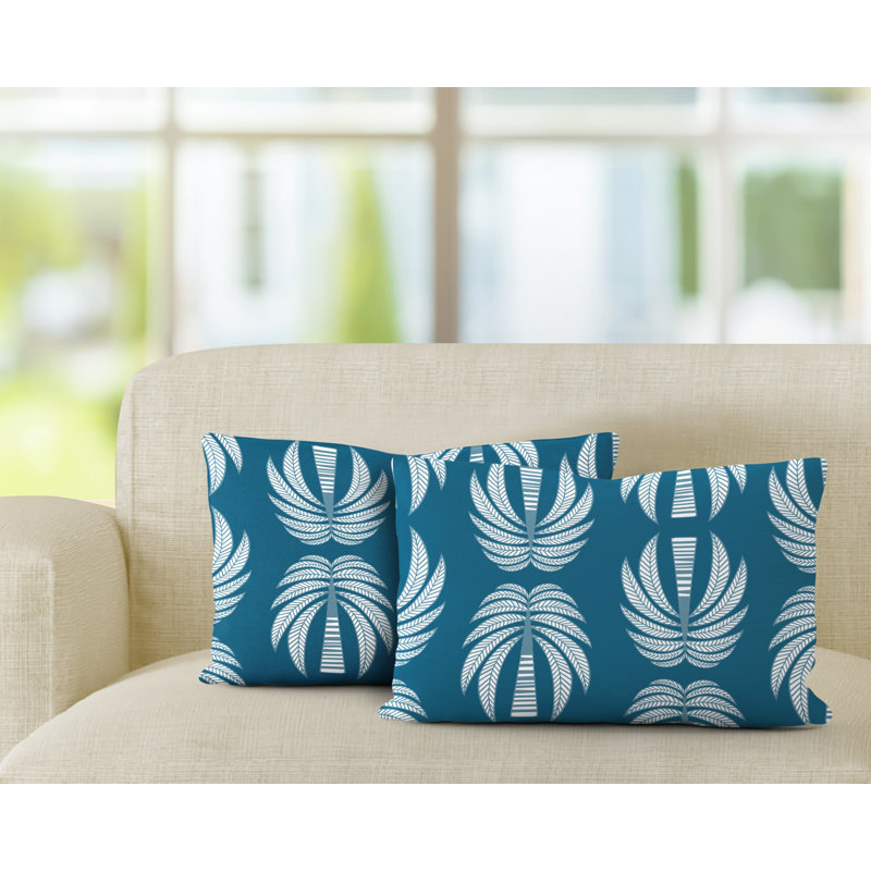 Geometric Outdoor Reversible Throw Pillow, Turquoise