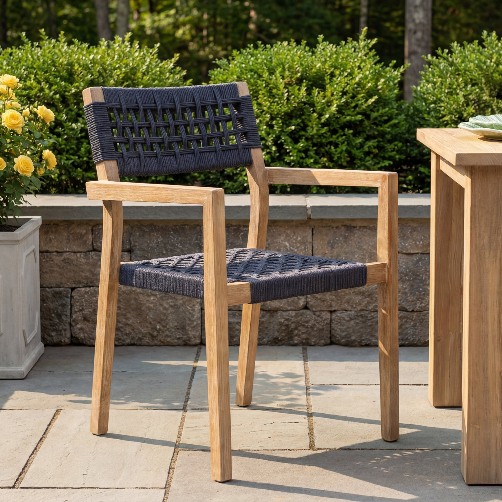 Fleur Wood Premium All-Weather Wicker Outdoor Stacking Dining Armchair