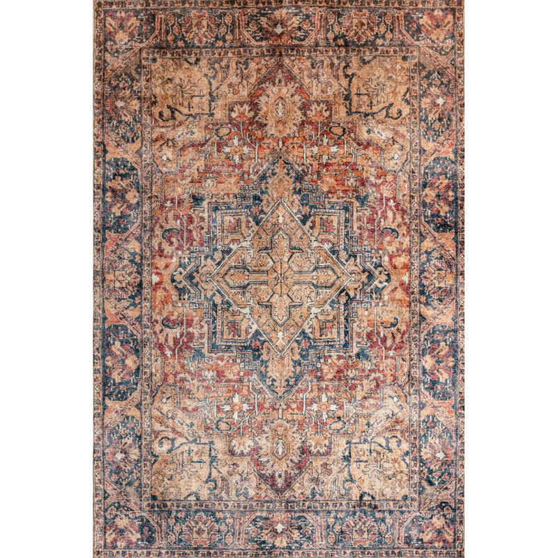 Tapis décoratif brun en polyester au toucher doux tissé à la machine, Rectangle 5 pi 3 po x 7 pi 7 po