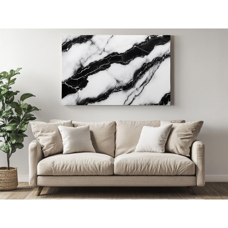 Reproduction sur toile de haute qualité noir et blanc marbré - décoration murale fabriquée à la main - art élégant - cadeau - reproduction murale, reproduction de peinture