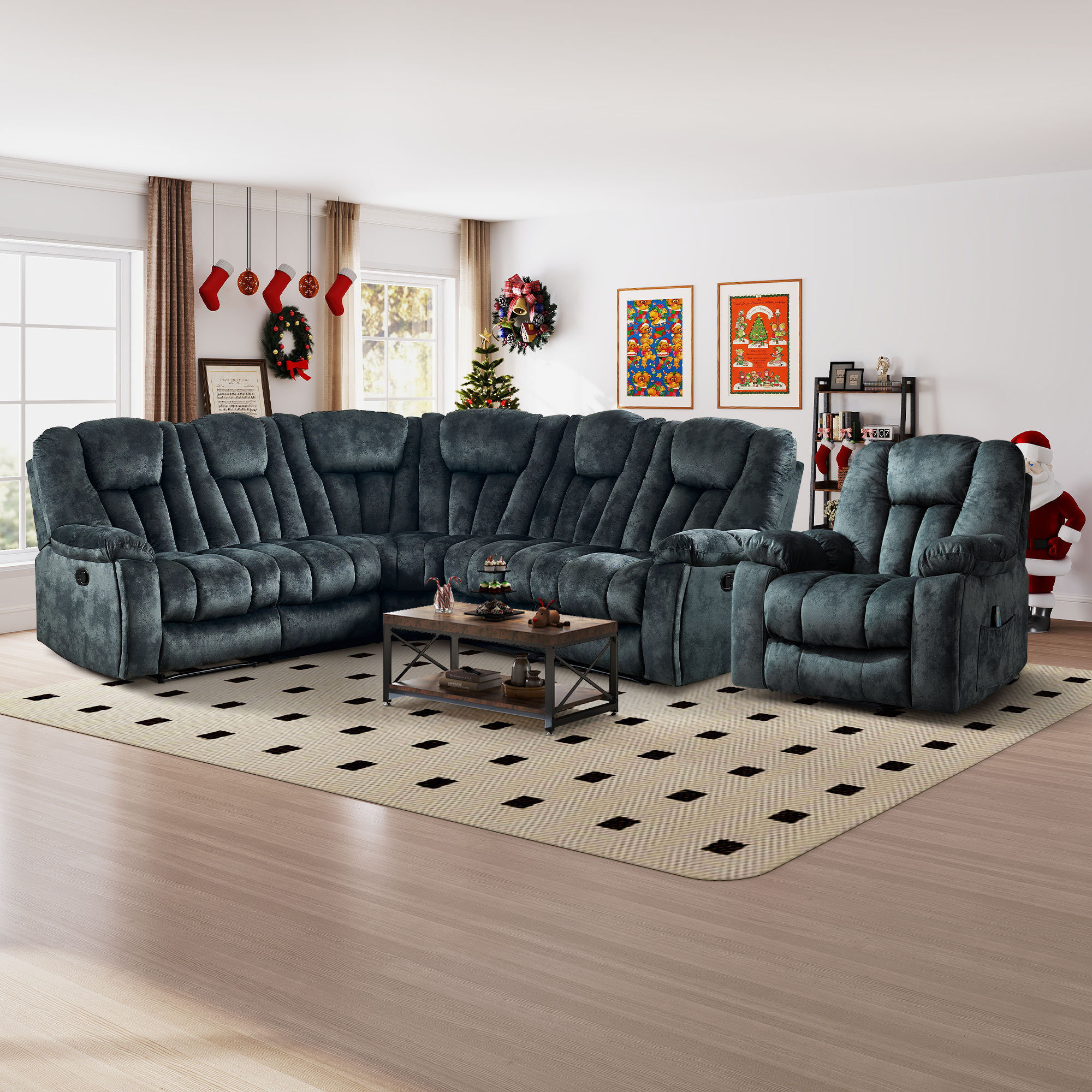 Idrissi Ultimate Comfort Microfiber Reclining Sectional Power Lift Massage Recliner Set