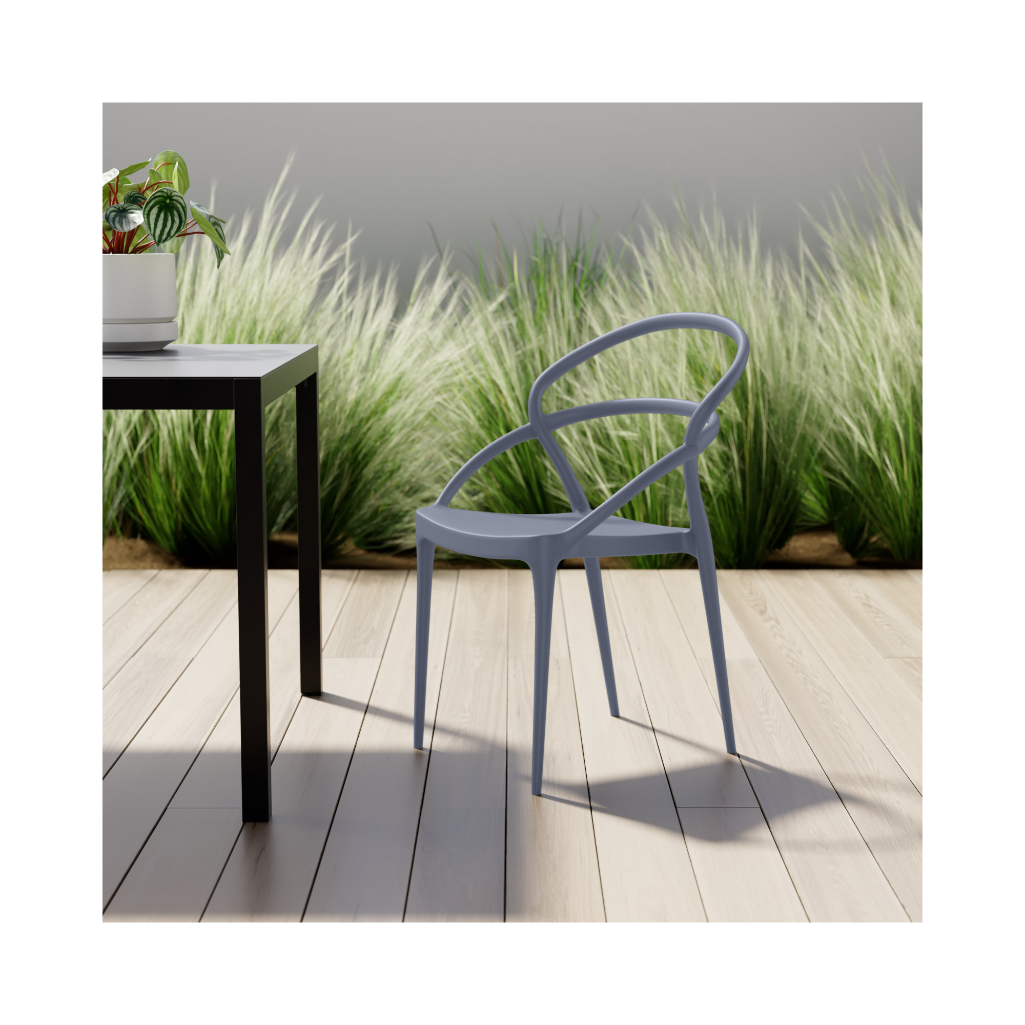 Grover Stacking Patio Dining Armchair, Dark Gray