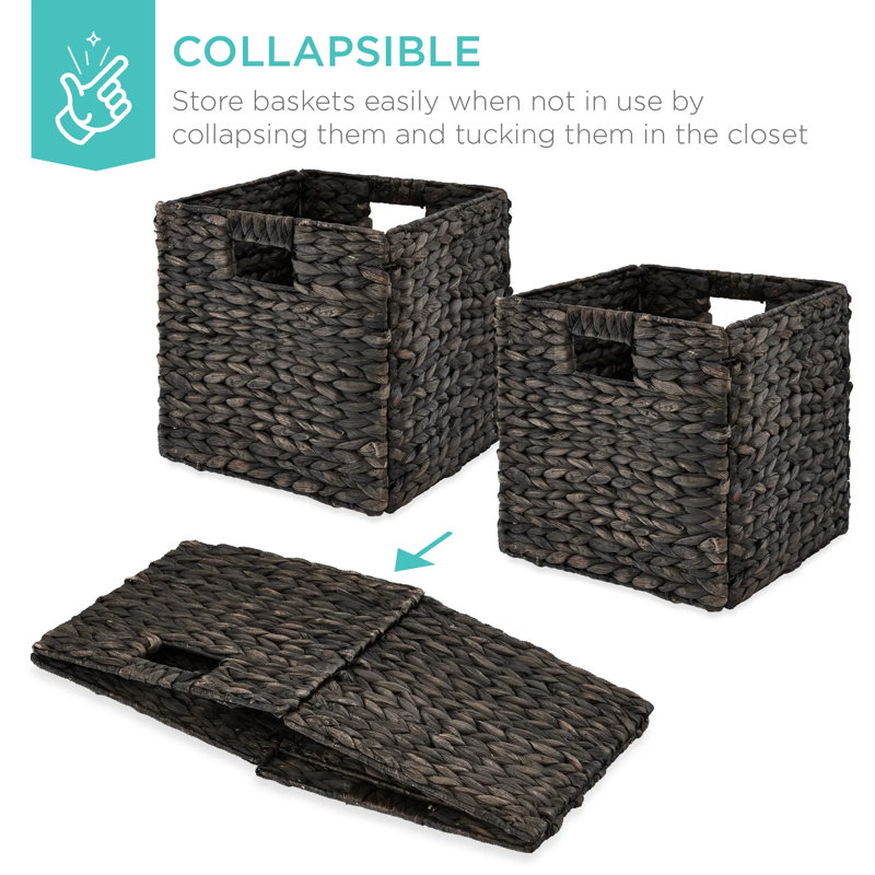 Black Handwoven Hyacinth Foldable Storage Baskets, Set of 5