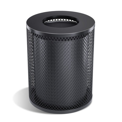 30 Gallon Round Commercial Outdoor Trash Can, Heavy Duty Metal Garbage Bin, All-Weather Resistant Waste Receptacle for Parks, Streets, Patio & Public Spaces