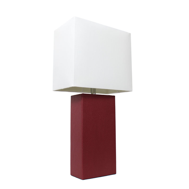 Lampe de table en cuir 21 po avec abat-jour rectangulaire en lin blanc, Non, Rouge, Transparent