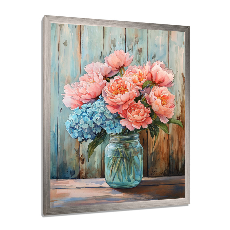 Bradner - Art mural floral, H 44 po x l 34 po, Reproduction encadrée d'une seule photo, Argent argent