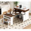 Table de salle à manger extensible avec plateau pliable extra-long, îlot de cuisine roulant avec tiroirs, prise de courant et verrou de frein, armoire de rangement pour la cuisine et la salle à manger (noyer + blanc crème)