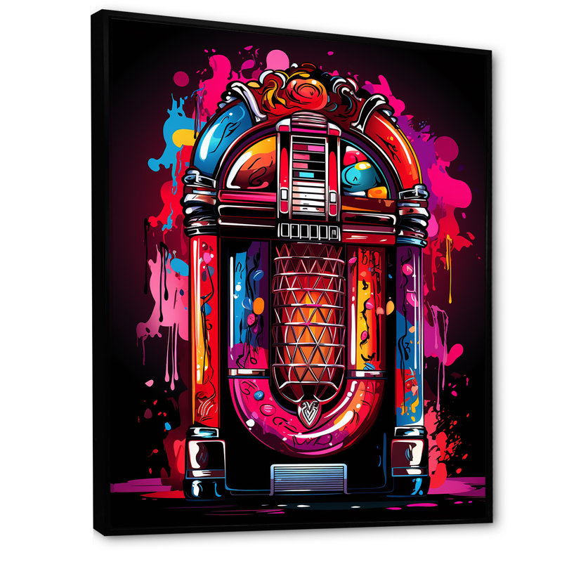 Rock N Roll Jukebox Fever II - Jukeboxes, art mural, Cadre flottant noir, H 20 po x l 12 po x P 1 po