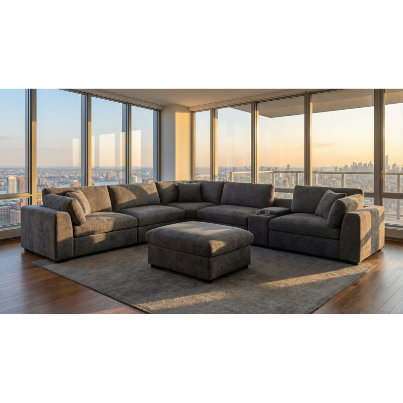 Modern Reversible Sectional Sofa 6-Seats Comfy Modular Couch With Large Ottoman, Storage & Cup Holder & USB Charging
