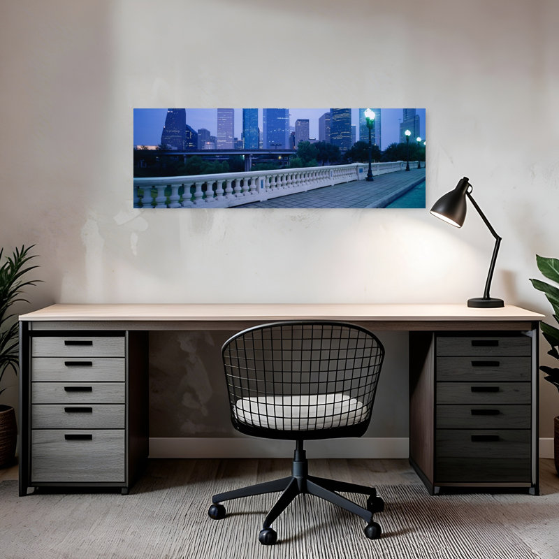 Buildings lit up at dusk Houston Texas USA 1 Piece Wrapped Canvas Panoramic Wall Art, 30.48 cm H x 91.44 cm W