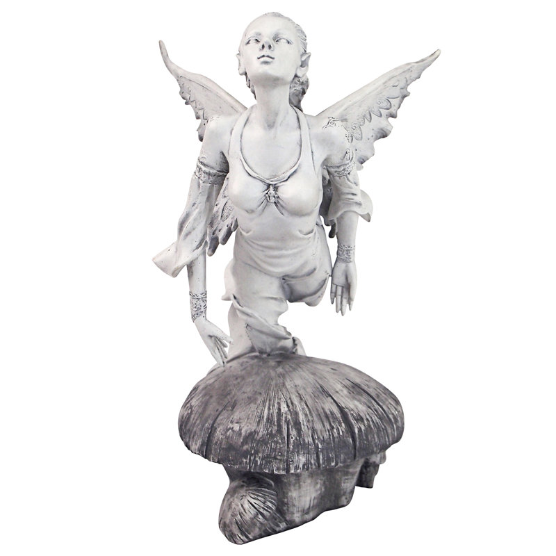 Off-White Hand-Painted Resin Garden Fairy Statue, 11 Inches
