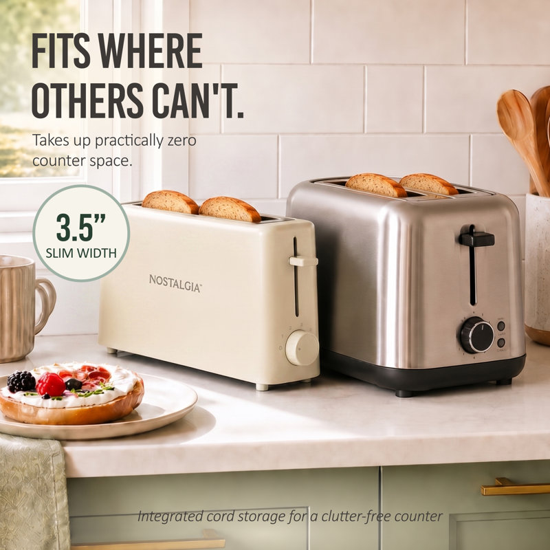 Slim 2-Slice Space-Saving Toaster, Oatmeal, Oatmeal