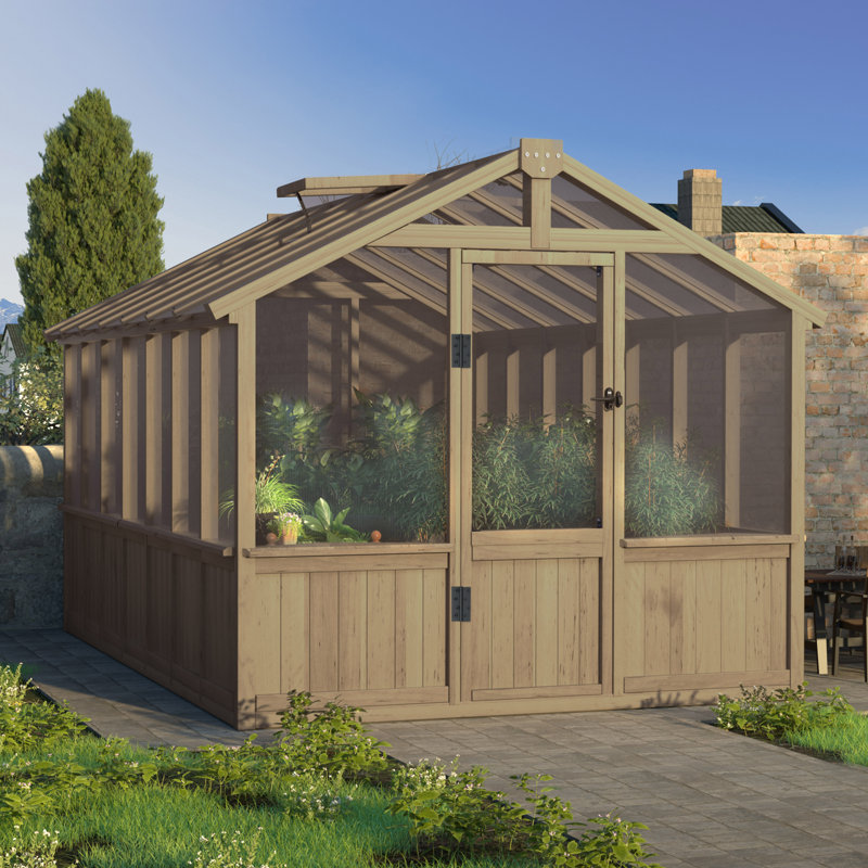 Oversized Wooden Polycarbonate Greenhouse, 90.6" H x 96" W x 166.8" D