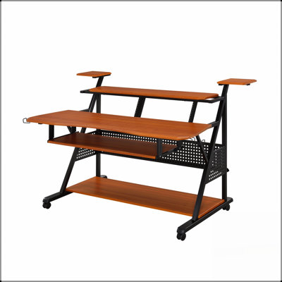 Le bureau de musique Willow avec tablettes pour haut-parleurs et gestion des câbles est parfait pour les home-studios et les espaces de vie modernes.