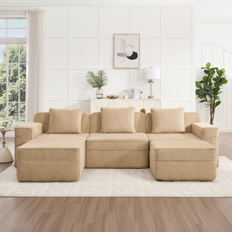 Canapé modulaire Cloud avec assise profonde, Velours côtelé chameau