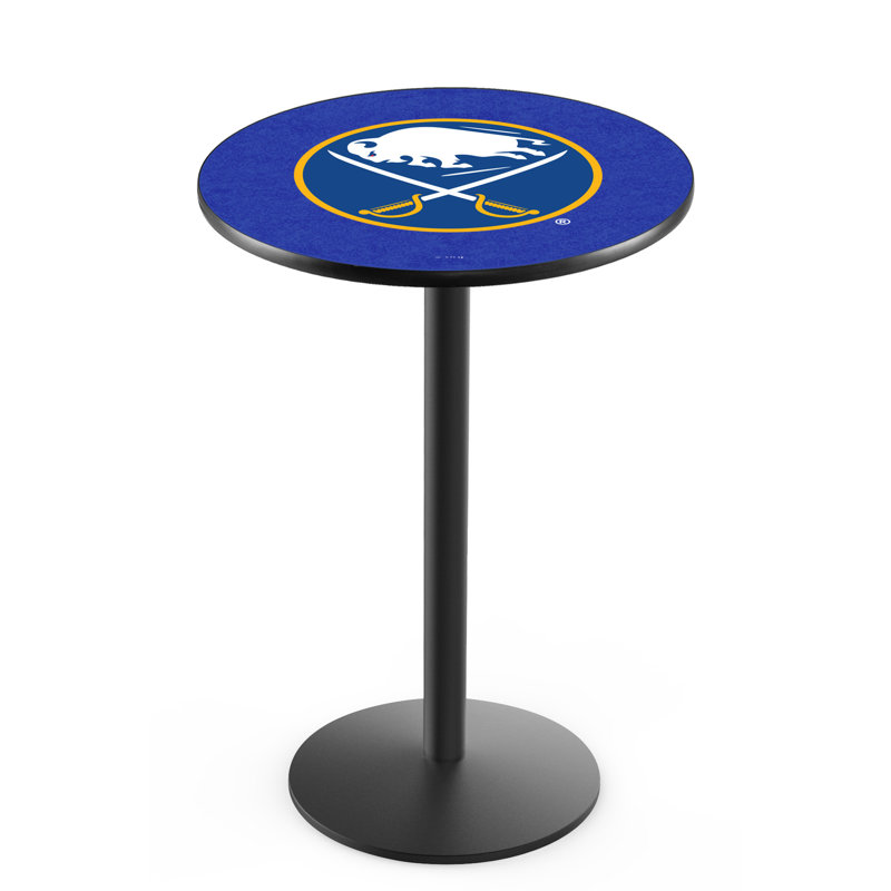NHL Round Metal Base Dining Table, Black Wrinkle, Buffalo Sabres