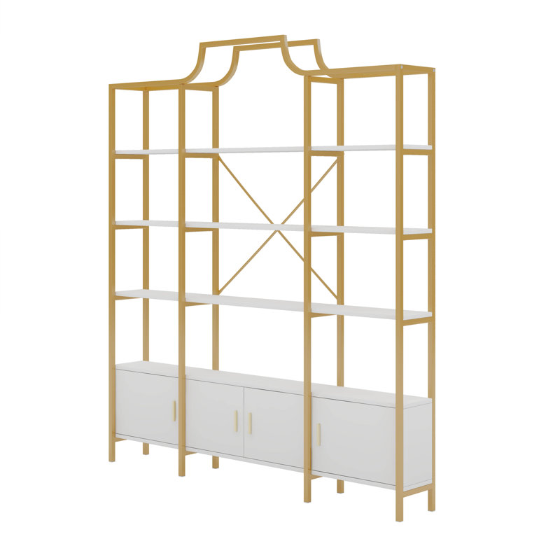 78 Inch 4 Tiers Bookshelf, Storage Cabinet Display Shelf, X Bar Gold Frame