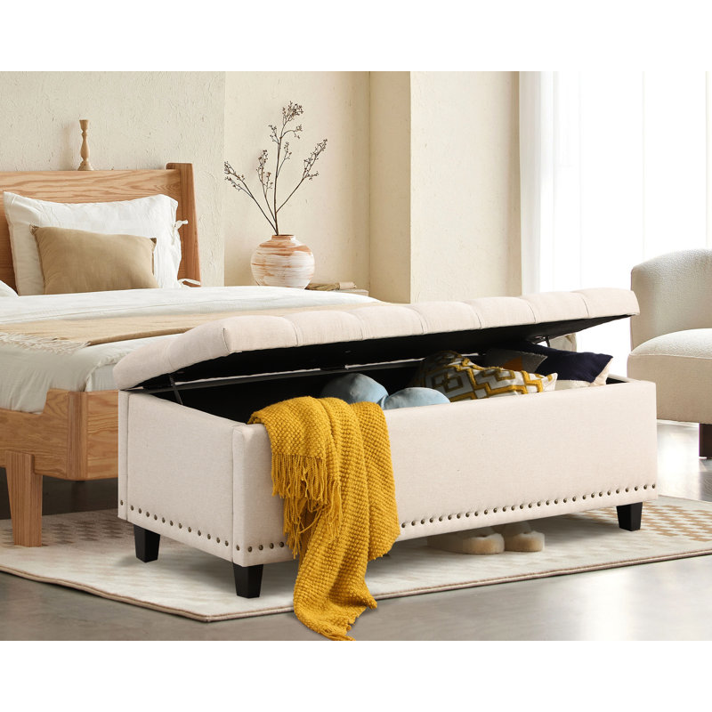 51" Ottoman Storage Benches, 30 Gallons of Bed Storage Bench with Storage, Beige