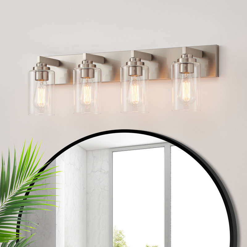 Éclairage de meuble-lavabo transitionnel à intensité variable, 28,38 po de largeur, Nickel brossé, 4 lumières