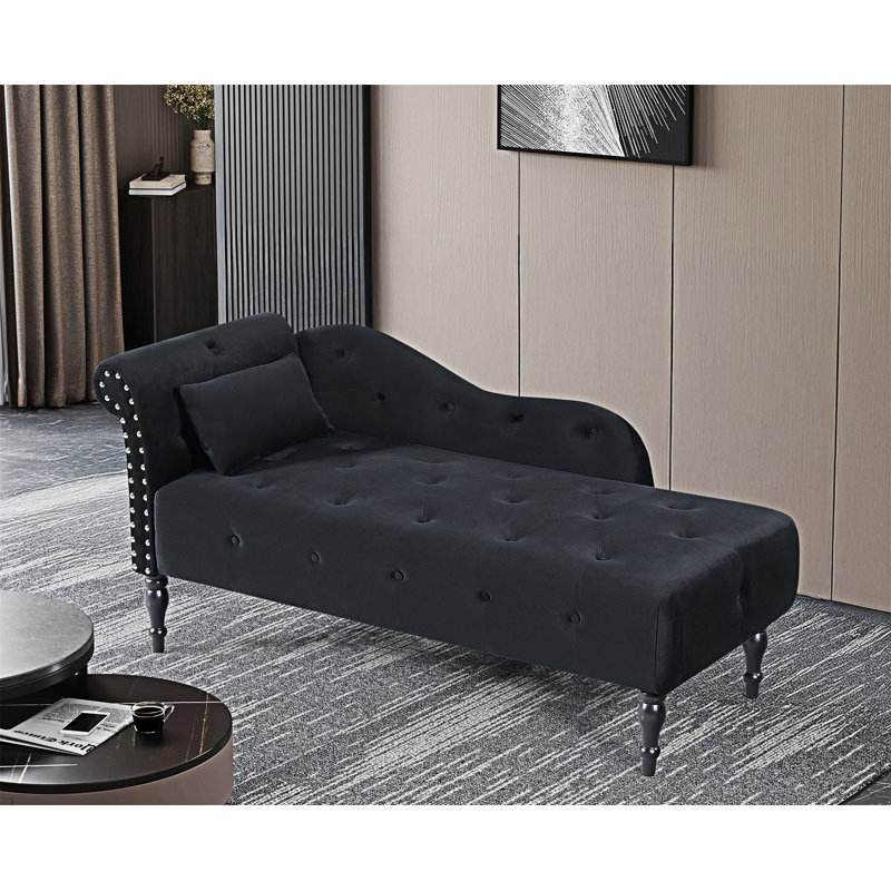 Chaise longue capitonnée à boutons avec coussin, Noir