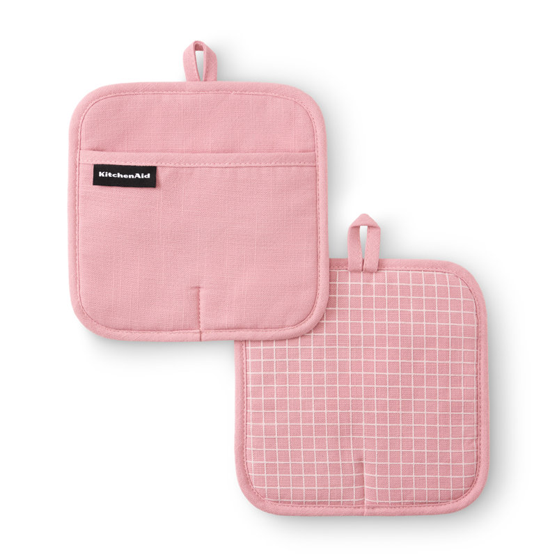 KITCHENAID Gourmet Series Gridlines Pot Holders 2-Pack, Dried Rose