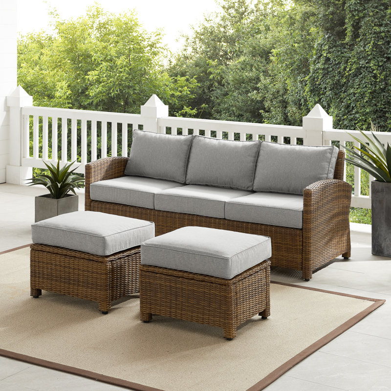 Patio Sofa with Cushions, Gray, Brown