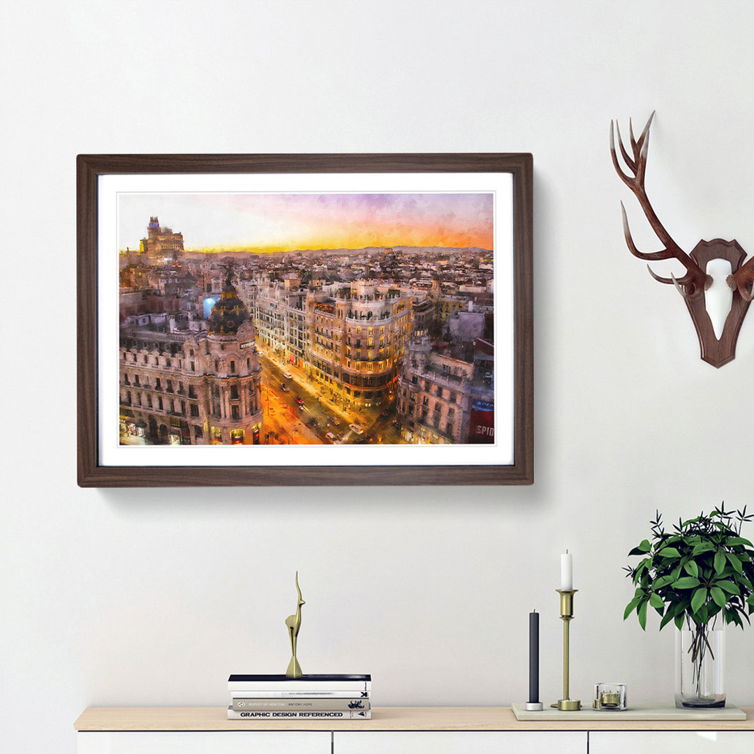 Calle Gran Via in Madrid Spain - Picture Frame Graphic Art Print