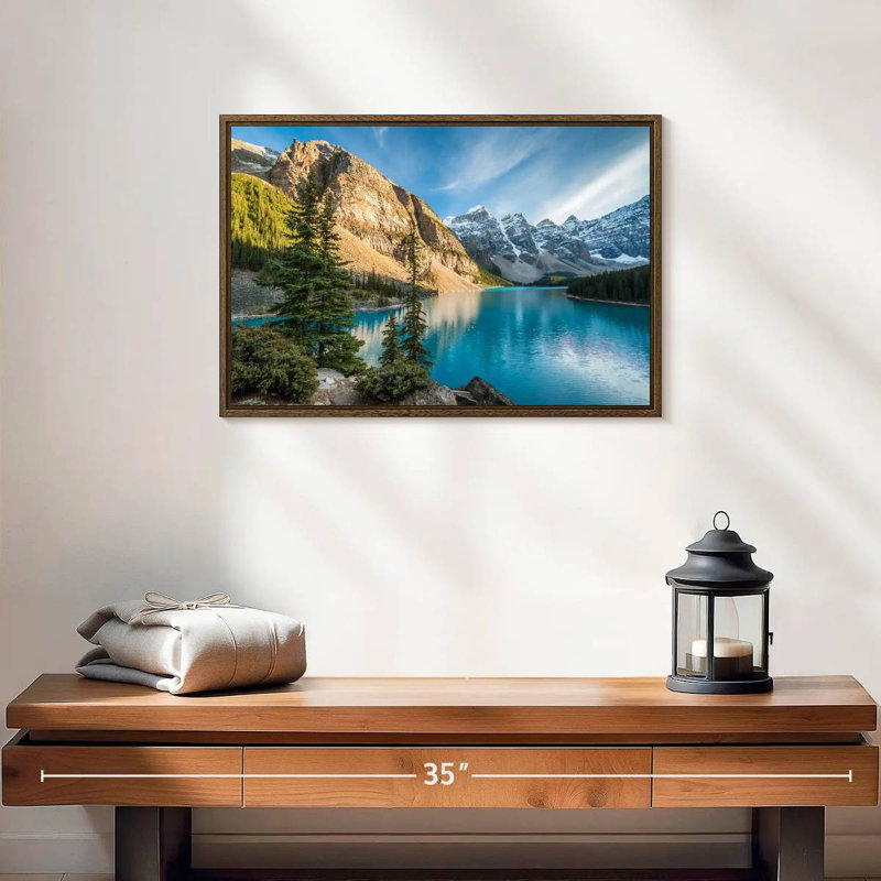 Lac Moraine Glorious, 19 po x 13 po, Cadre flottant en noyer