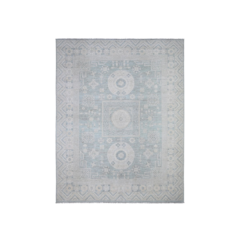 8'10"x11'3" Stone Blue Washed Out Peshawar Hand Knotted Pure Wool Rug E30C8DE52404419DBFD9FAF1C52D9A43