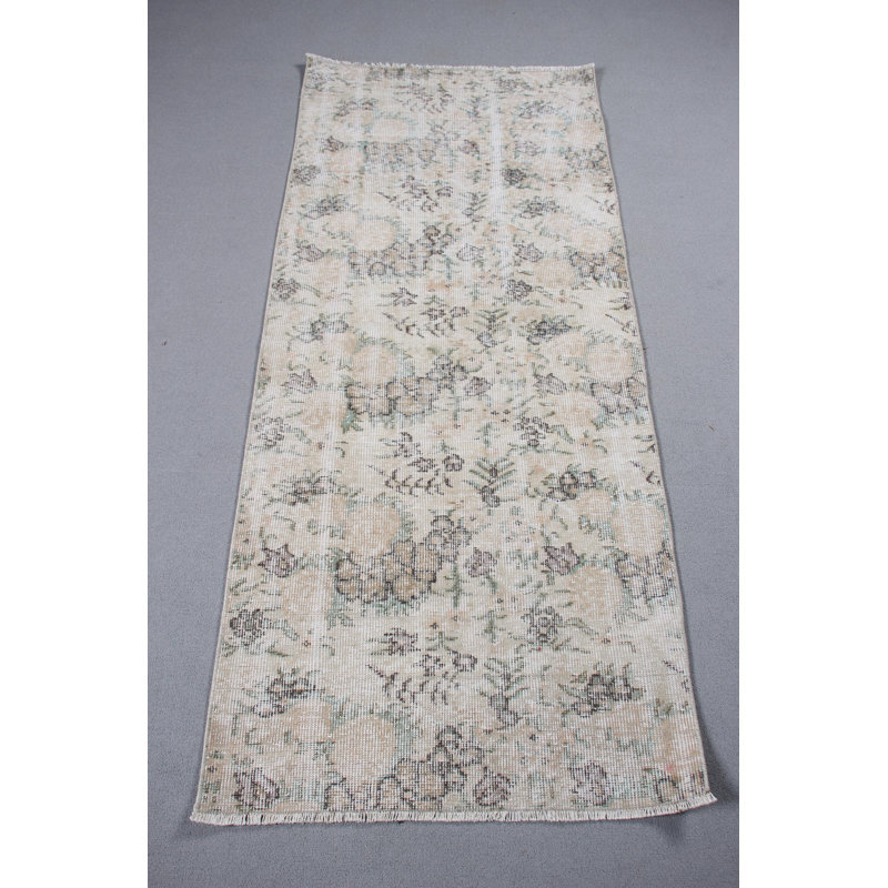 Tapis turc vintage beige à motif floral Oushak