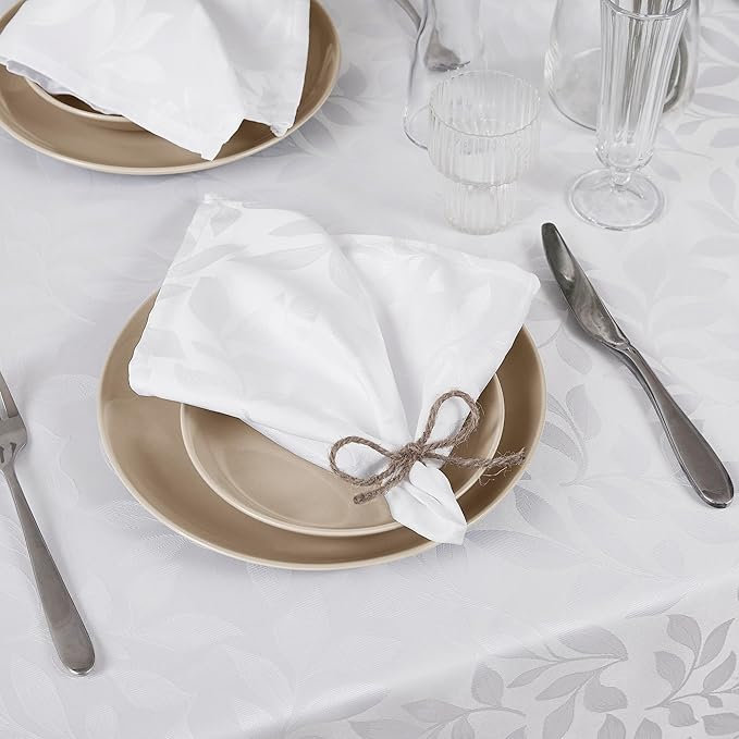 Rectangular Velvet Tablecloth With Matching Decorative Napkins Included., White, 60" W x 104" L