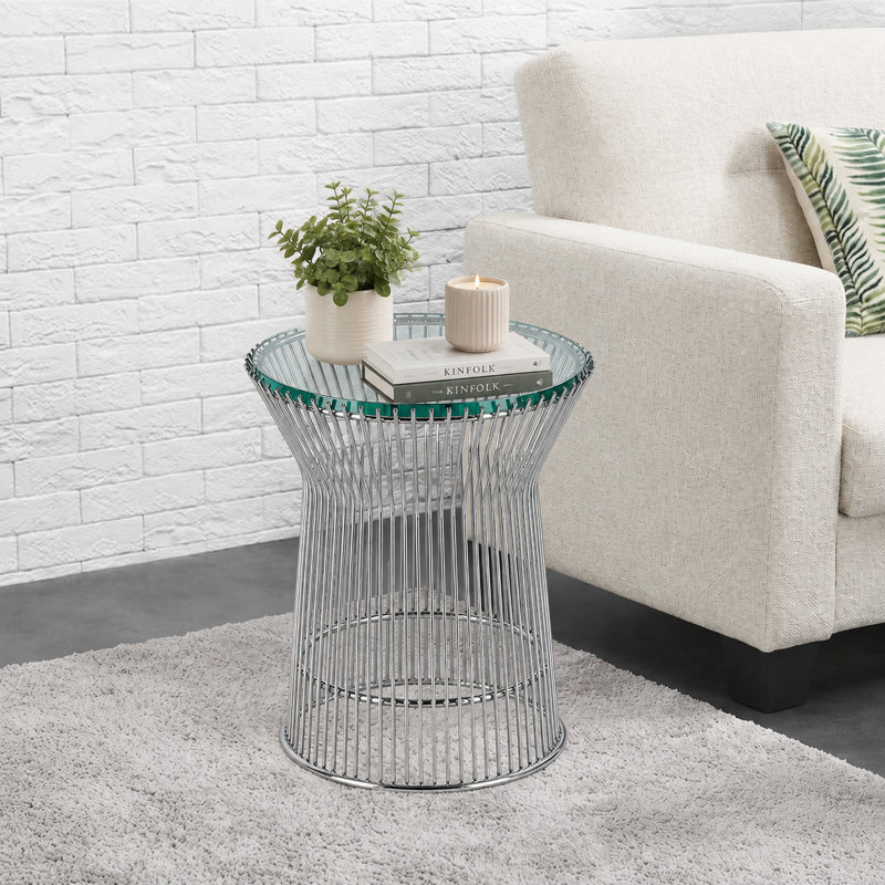 Table de bout Mainio Mid-Century, H 18 po x l 15,25 po x P 15,25 po, Blanc