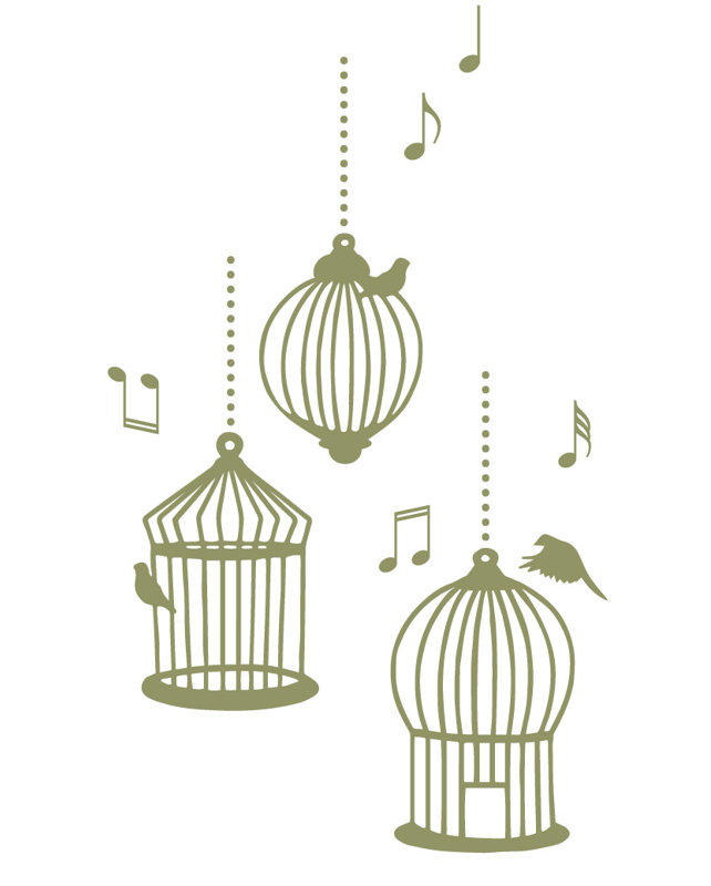Décalcomanie murale cages d’oiseaux de chanson, Olive, H 56 po x l 33 po x P 0,01 po