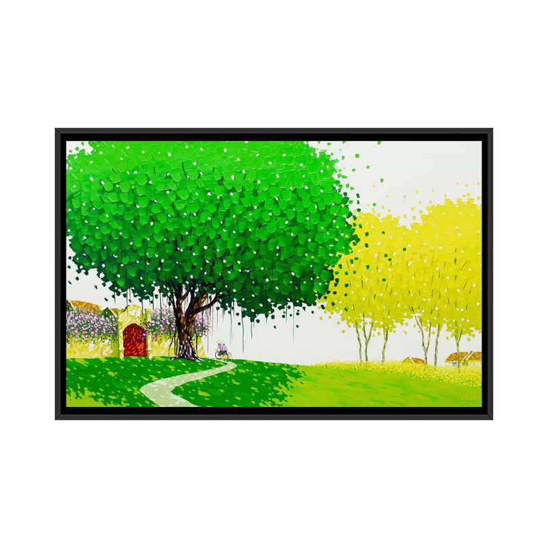 « the country road », impression sur toile tendue, H 18 po x l 26 po x P 1,5 po, Toile avec cadre noir, Pas de tapis