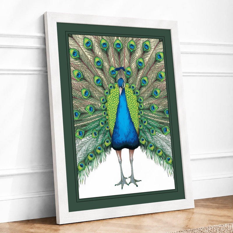 Peacock Plumage Boho - Framed Print, A3 - 42.0 x 29.7 cm, White