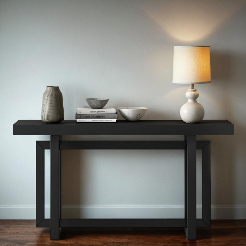 59" Solid Wood Console Table, Dark Black Duplicate, Black