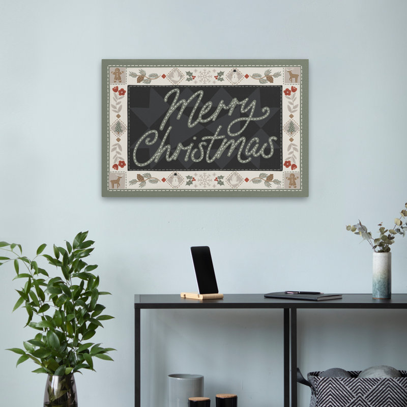 Noël matelassé I - art de Noël crème de Noël noir, H 16 po x l 24 po