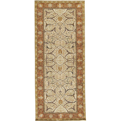 Tapis de couloir beige / rouille en laine noué à la main de conception unique 5 pi x 12 pi